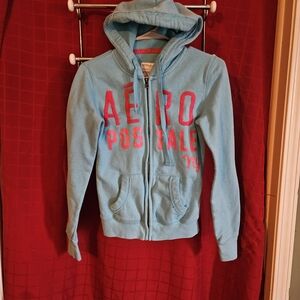 Aeropostale Light Blue Hoodie with Pink Logo